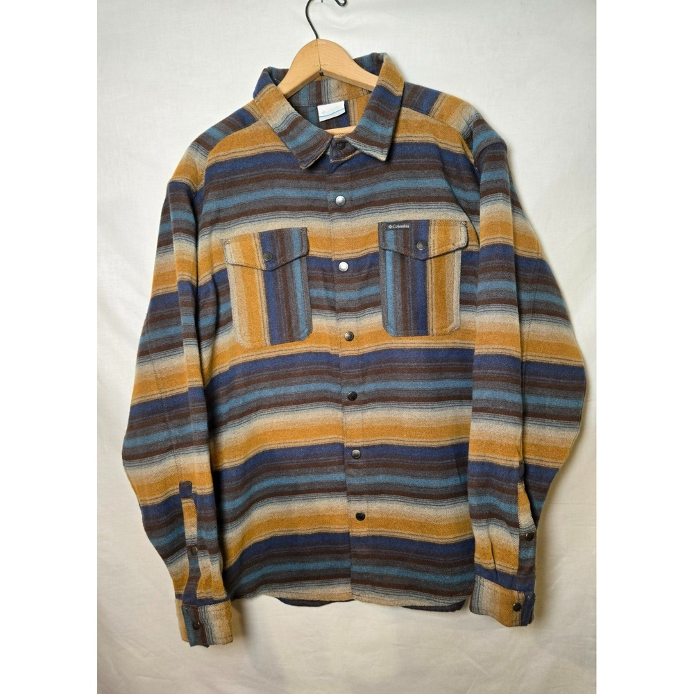 Colombia XL Mens Shirt Jacket Striped Snap Front SOFT